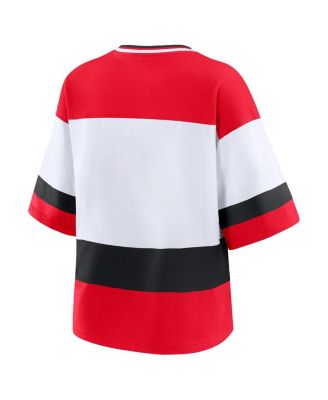 Women's Red/White Detroit Red Wings Jersey Style T-Shirt