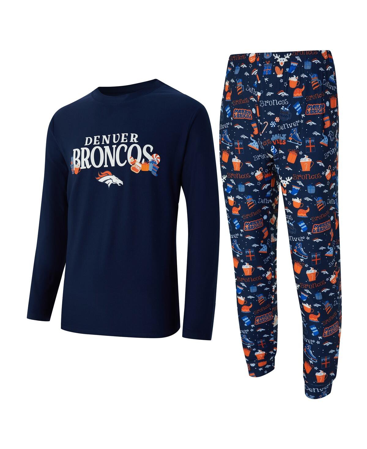 Concepts Sport Men's 2-Piece Navy Denver Broncos Chestnut Long Sleeve Top and Pants Set