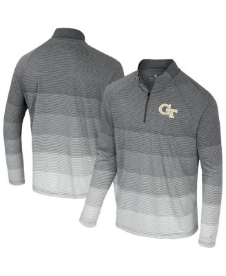 Colosseum - Men's Gray Georgia Tech Yellow Jackets AI Striped Mesh Quarter-Zip Raglan Windshirt