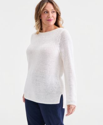 Plus Size Boat-Neck Tape Yarn Sweater