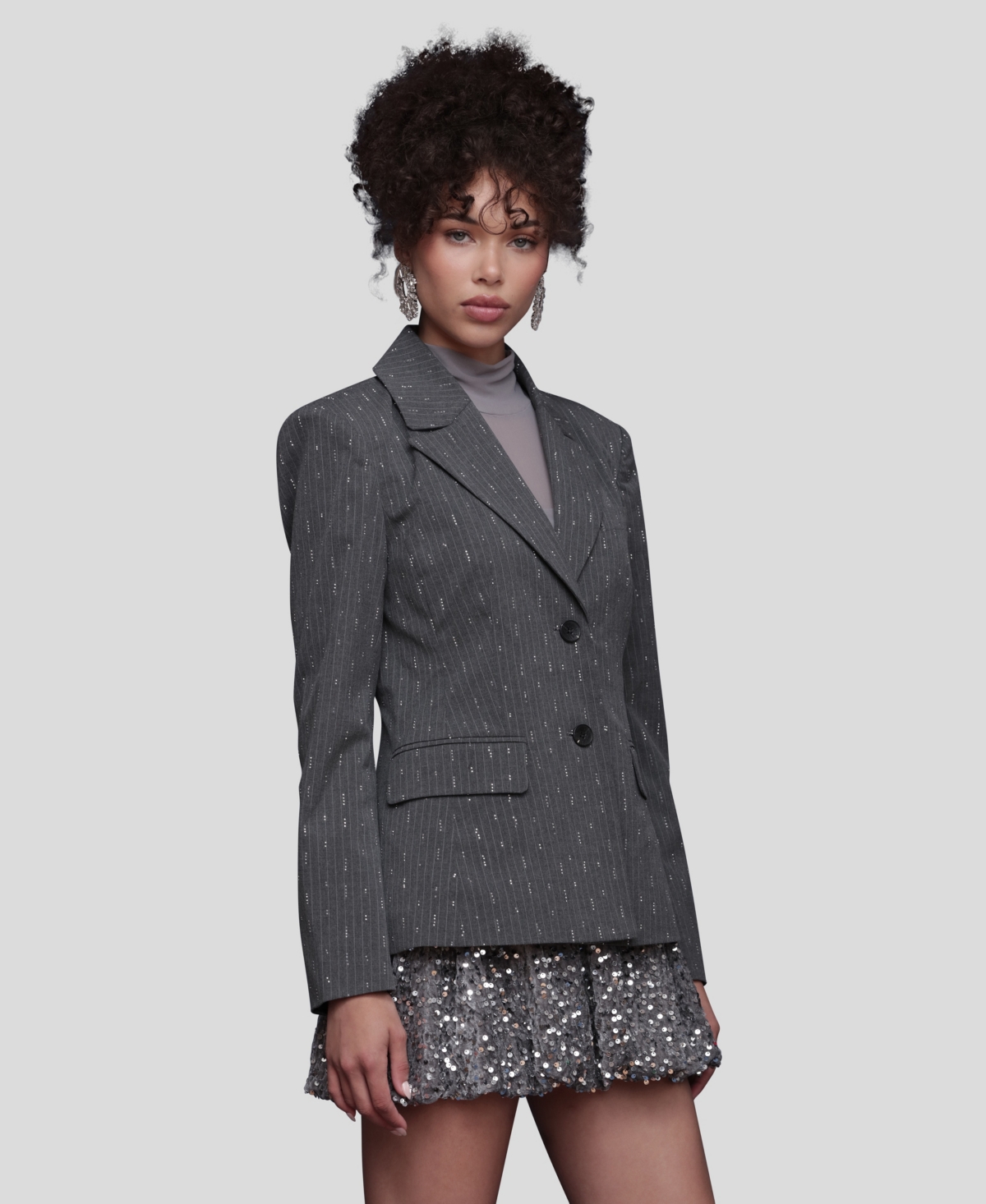 Avec Les Filles Rhinestone Detail Pinstripe Blazer In Gray