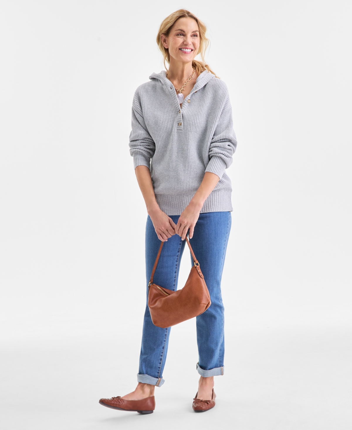 Style & Co Women's Cotton Hoodie Sweater, Macy's Exclusive In Gray
