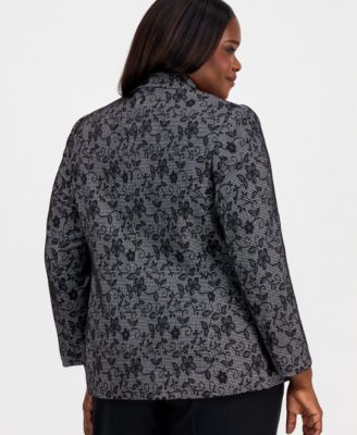 Plus Size Floral Print One-Button Blazer