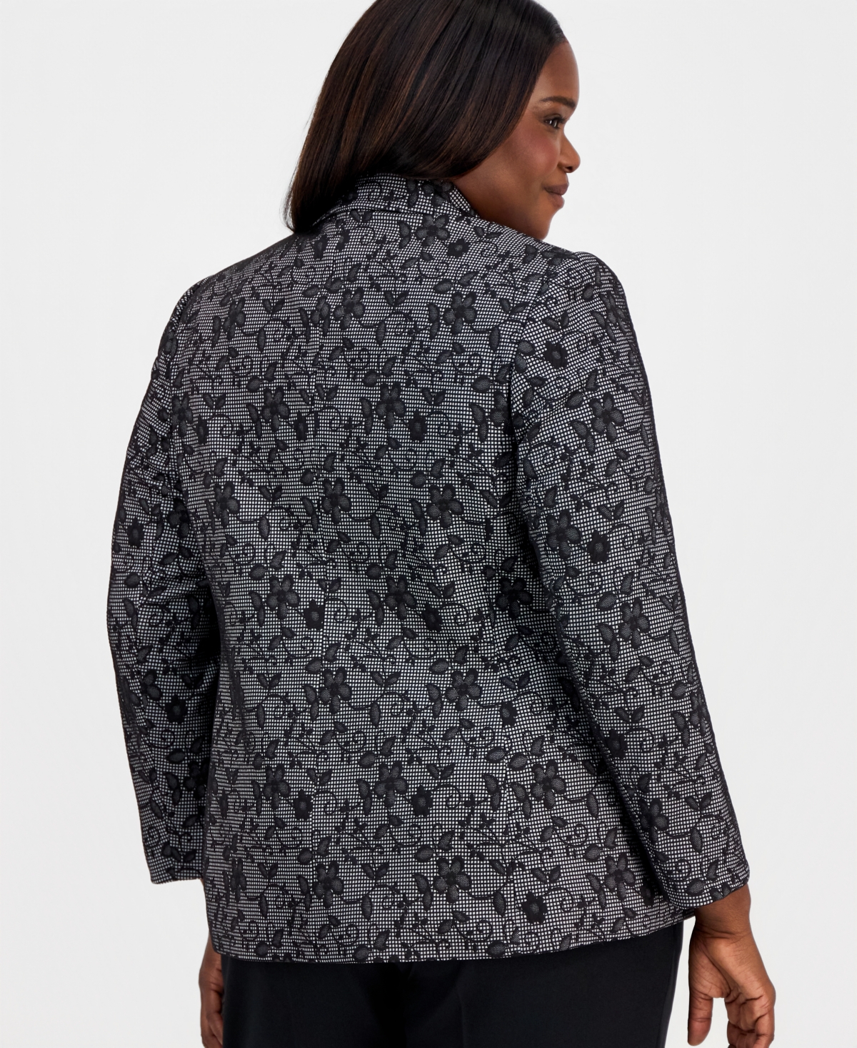Kasper Plus Floral Print One-Button Blazer