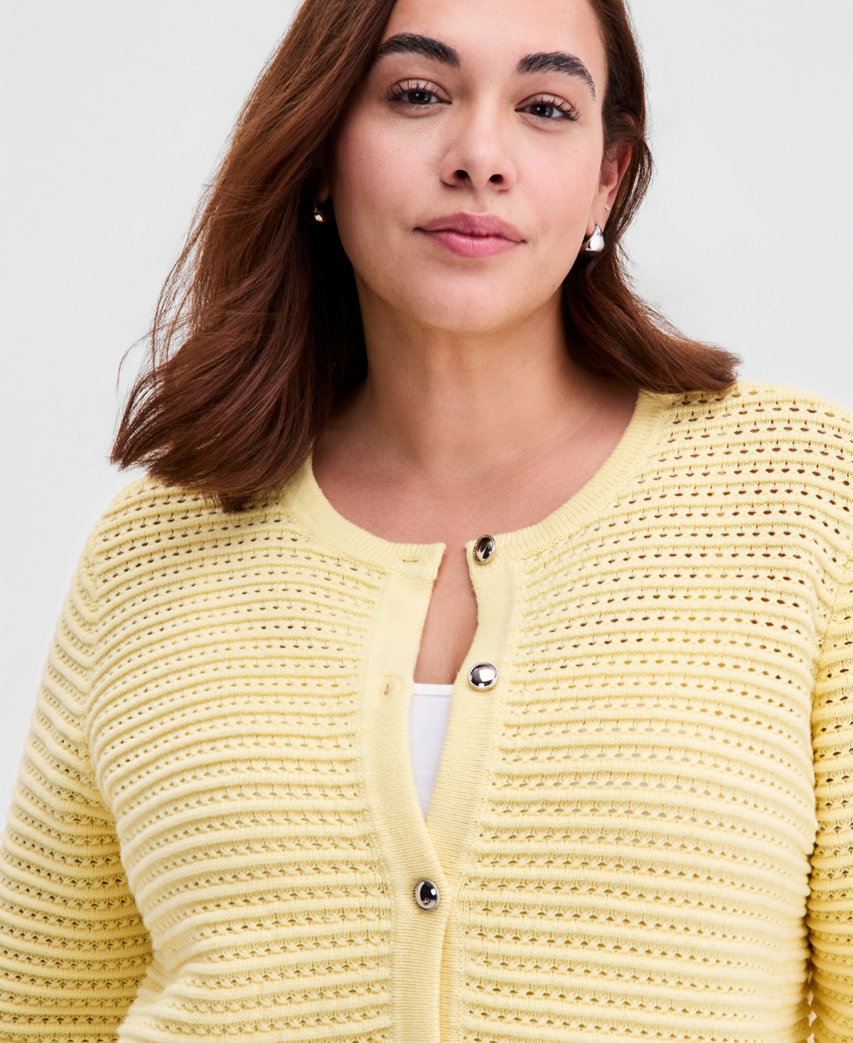 Kasper Plus Textured-Stitch Cardigan