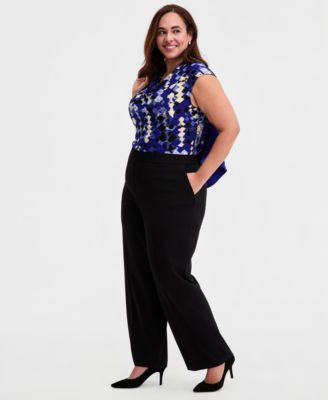 Plus Size Pull-On Straight-Leg Trousers