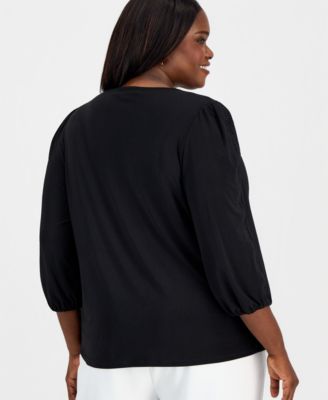 Plus Size Crochet-Trim 3/4-Sleeve Top