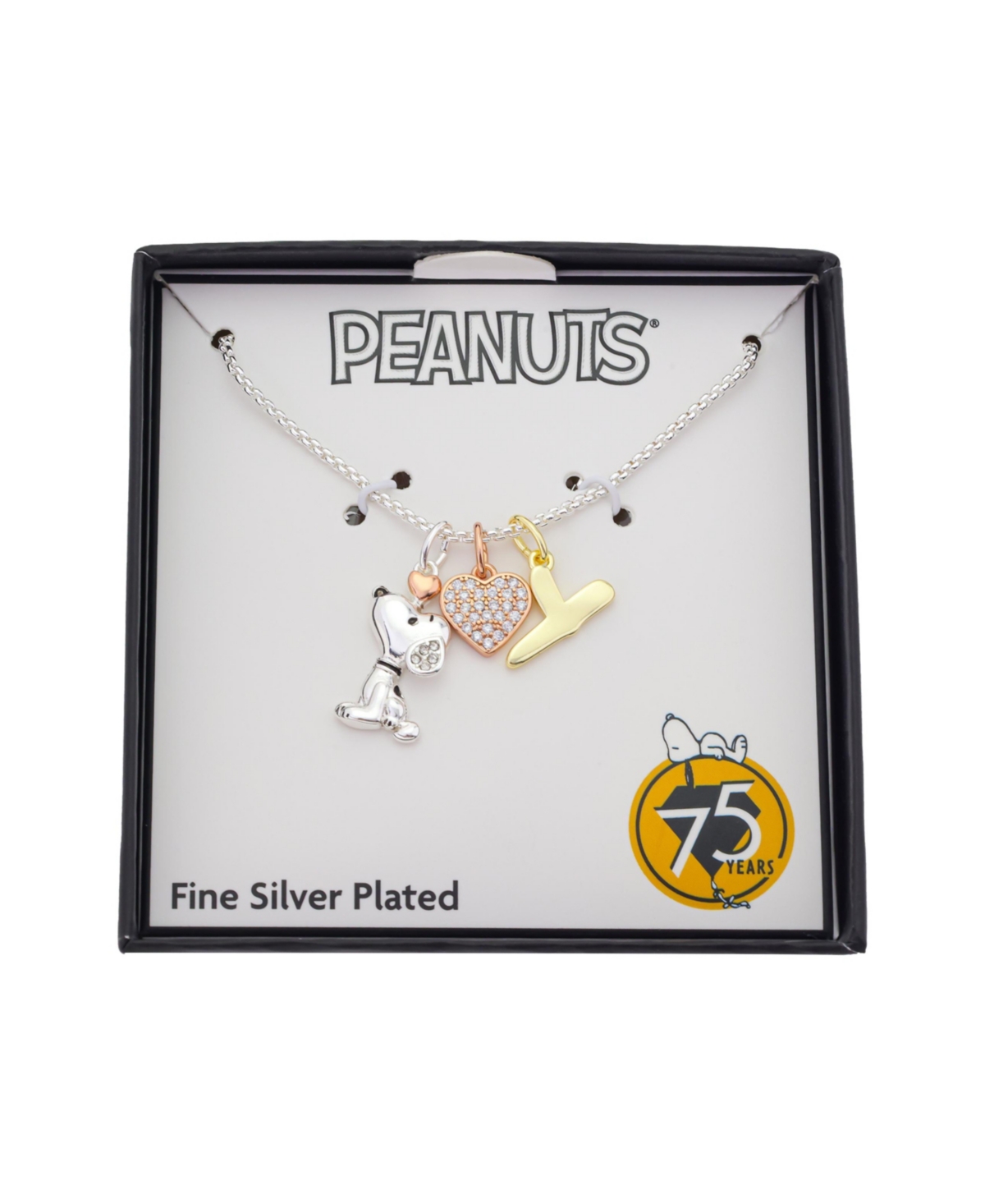 Disney Peanuts Cubic Zirconia Snoopy Heart Initial Cluster Charm Necklace