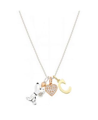 Peanuts Cubic Zirconia Snoopy Heart Initial Cluster Charm Necklace