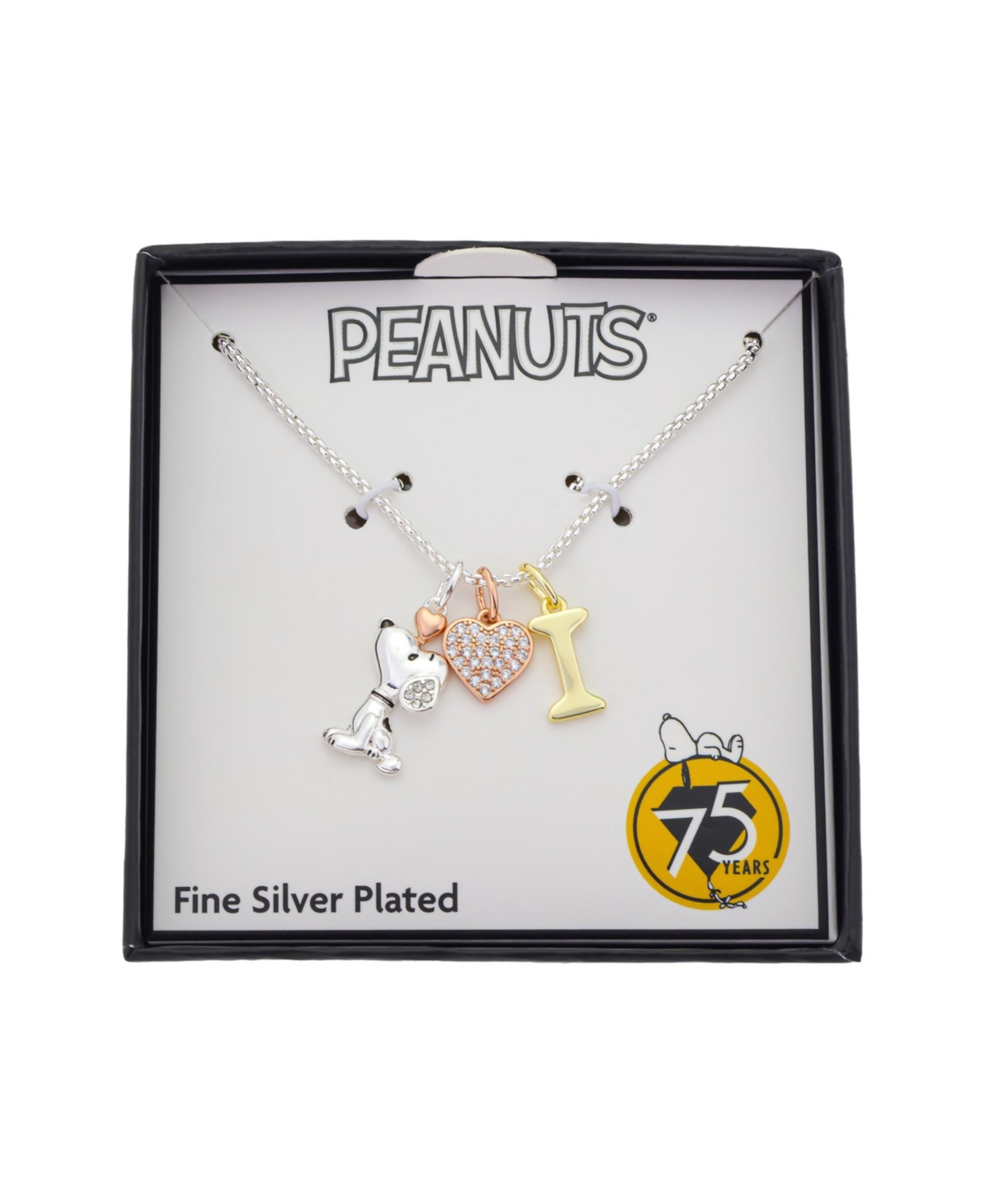 Disney Peanuts Cubic Zirconia Snoopy Heart Initial Cluster Charm Necklace
