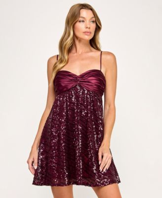 Juniors' Sequined Babydoll Dress