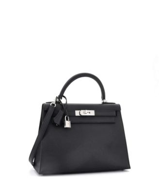  Kelly 28 Handbag Black Epsom with Palladium Hardware