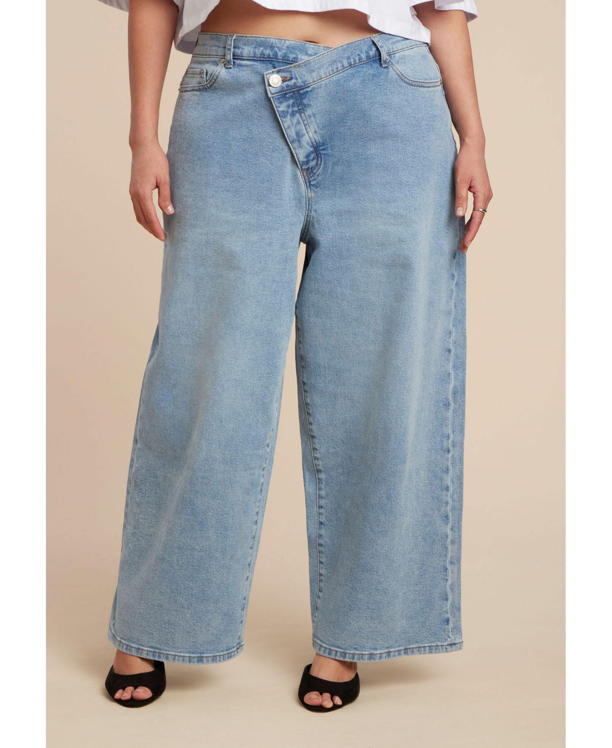 Eloquii Women's Overlap Waist Wide Leg Jeans