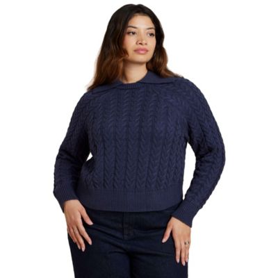 Women's Cableknit Sweater With Wide Collar