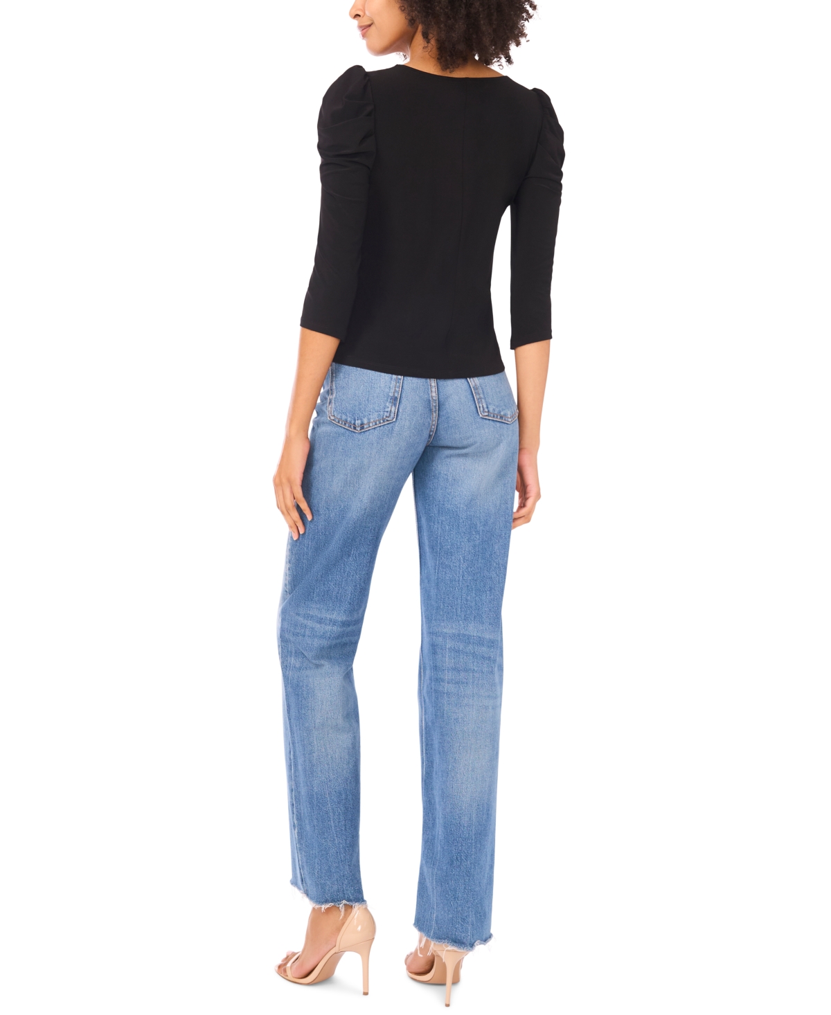 Sam & Jess Petite Mutton Sleeve Pull-on Top In Black