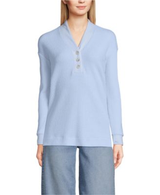 Women's Long Sleeve Waffle Shawl Collar Henley