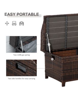 PE Rat Patio Storage Bench w/ Interior Waterproof Cloth Bag,