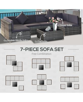 7-Piece Outdoor Patio Furniture Set w/ Rat Wicker,