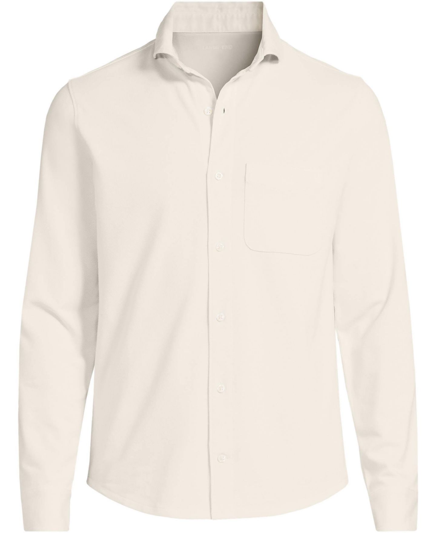 Мужские рубашки Lands' End Long Sleeve Knit Travel Kit Oxford, цвет: Слоновая кость латте — фото 3