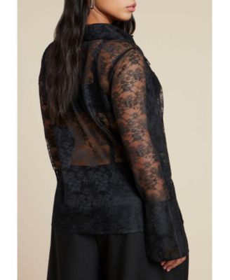 Women's Sheer Lace Button Up Top