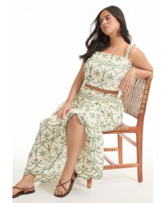 Women's June + Vie Eyelet Scalloped Hem Maxi Skirt