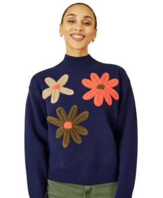 Women's Floral Detail High Neck Knit Sweater