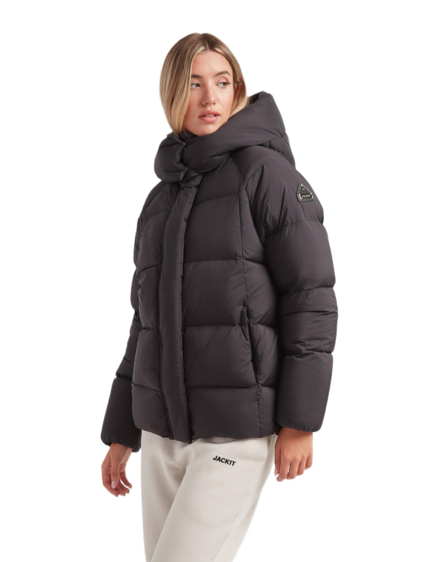 Женская куртка JACK1T Cloud Prime Hooded Down, цвет: Чёрный / Серо-бежевый — фото 1