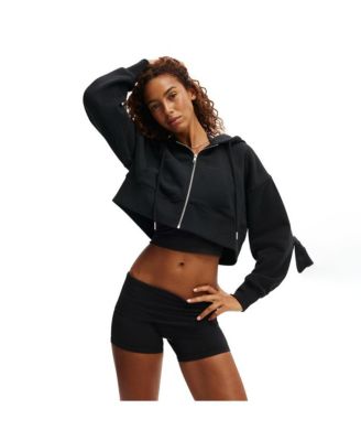 Women's Active Plush Boxy Cropped Zip Through