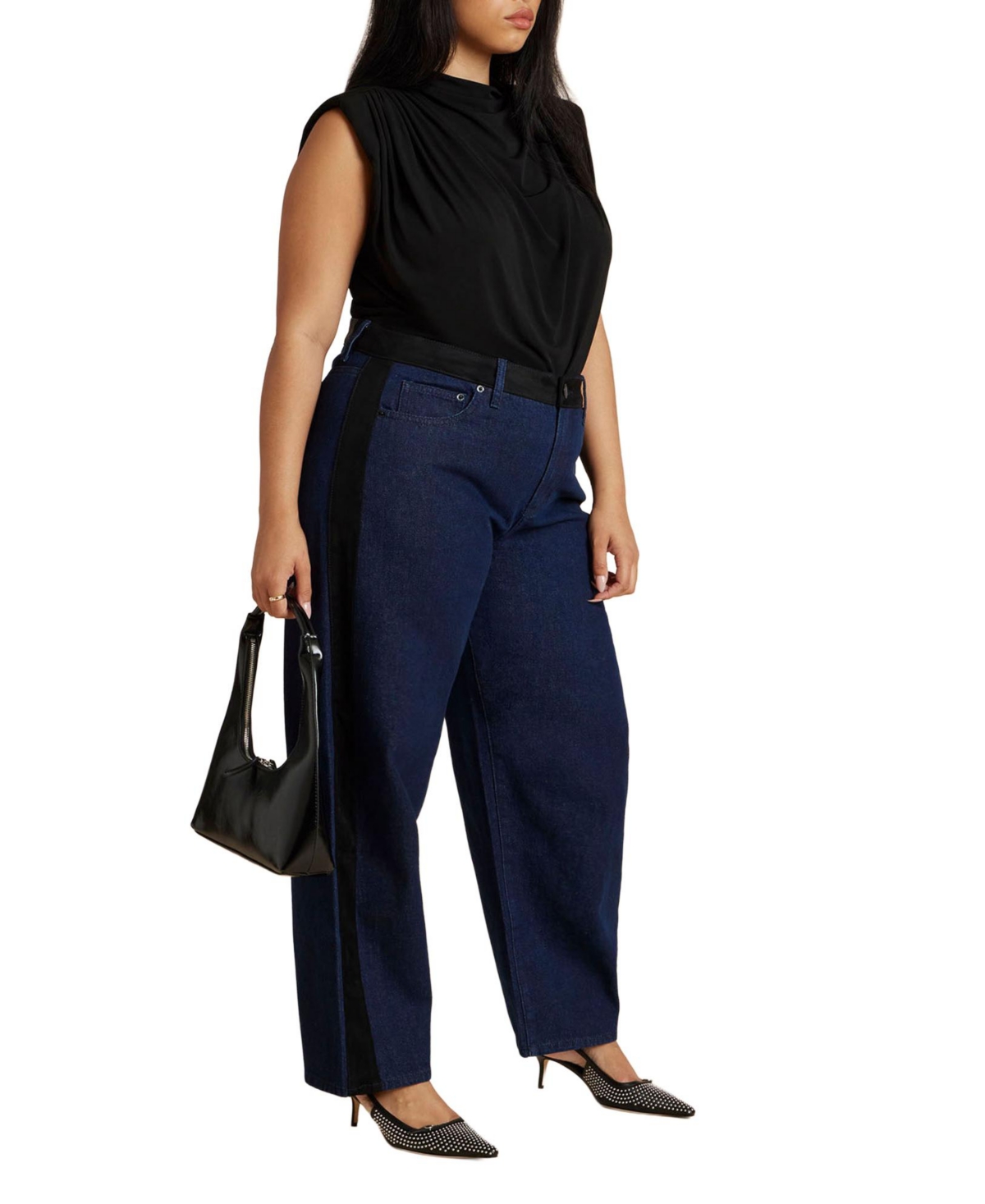 Eloquii Women's Faux Suede Side Stripe Straight Leg Jean