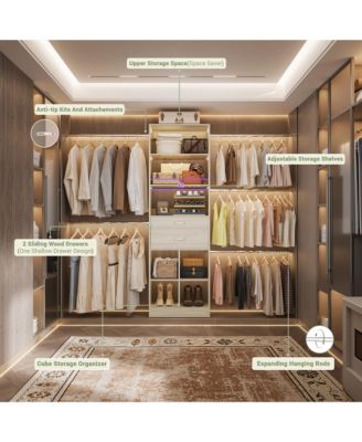 4-8 FT Walk-in Adjustable Closet Organizer System with 2 Drawers and 5 Rods, Fits 60-96'' Closets