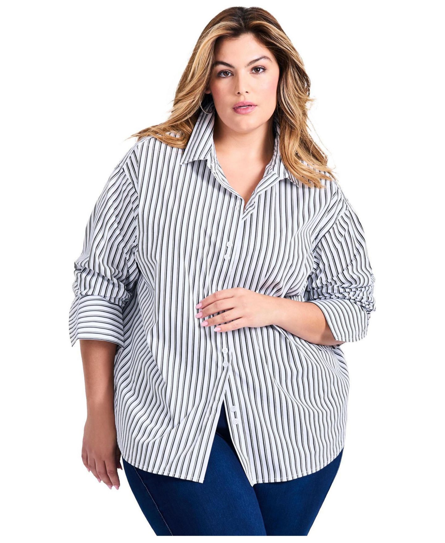 Женская рубашка Avenue Plus Size Breanna Classic Poplin, цвет: Белый — фото 1