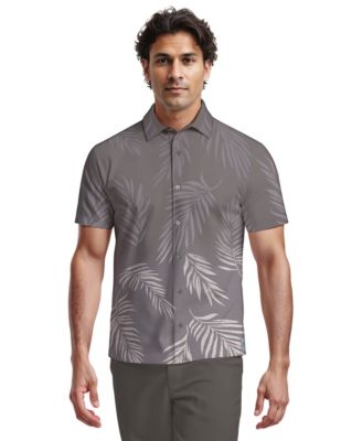 Men's Botanical Print Short-Sleeve Button-Down Woven Golf Shirt