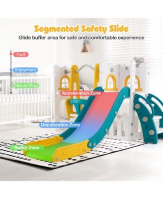 7-in-1 Toddler Swing and Slide Set L-shaped with Ladder and Basketball Hoop