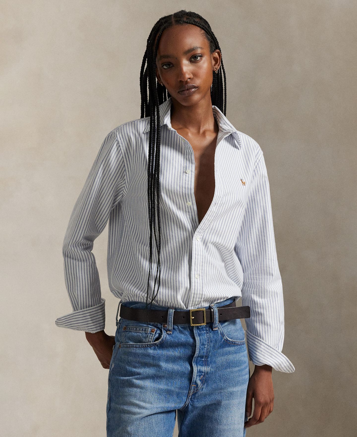 Женская рубашка Polo Ralph Lauren Classic-Fit Striped Oxford, цвет: Разноцветный — фото 1