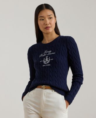 Women's Embroidered-Crest Cable-Knit Sweater