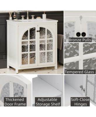 31 Inch Bathroom Vanity with Ceramic Sink Faux Aged Finish Vintage Rustic Bathroom Cabinet with Bronze Pulls and 2 Soft Closing Doors