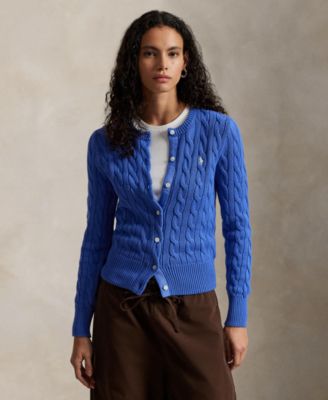 Women's Cable-Knit Cotton Crewneck Cardigan Sweater