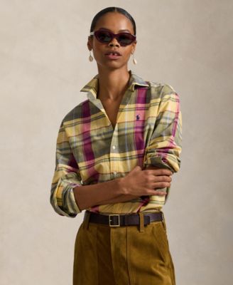 Women's Relaxed Fit Collared Plaid Shirt