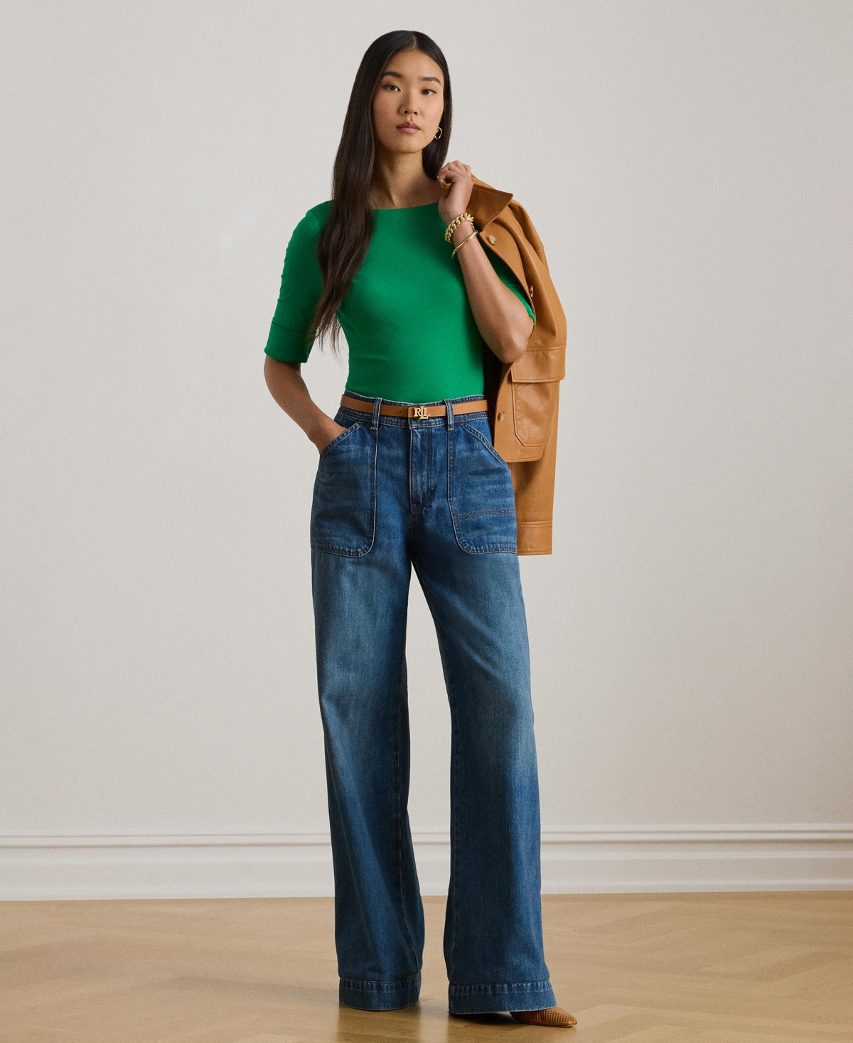 Ralph Lauren Stretch Cotton Boatneck T-shirt In Green