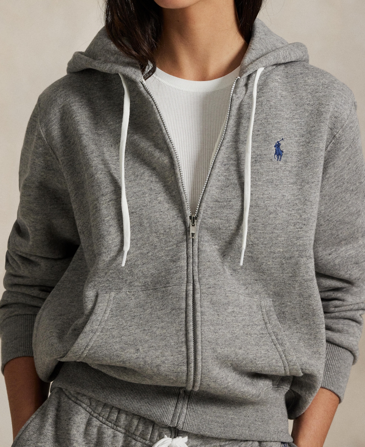 Polo Ralph Lauren Hooded Cotton Sweatshirt Front Pockets In Gray