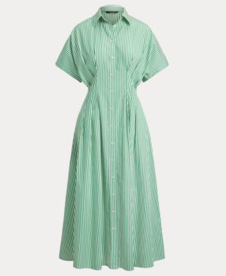 Women's Striped Pleated Shirt Dress