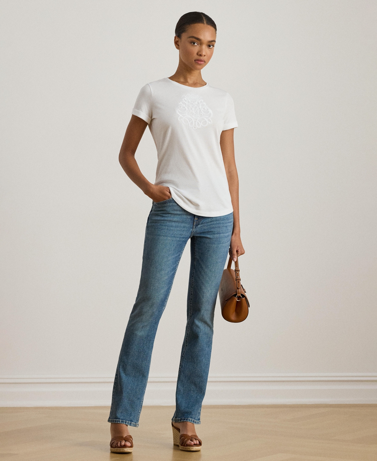 Ralph Lauren Women's Crewneck Embroidered-logo T-shirt In White