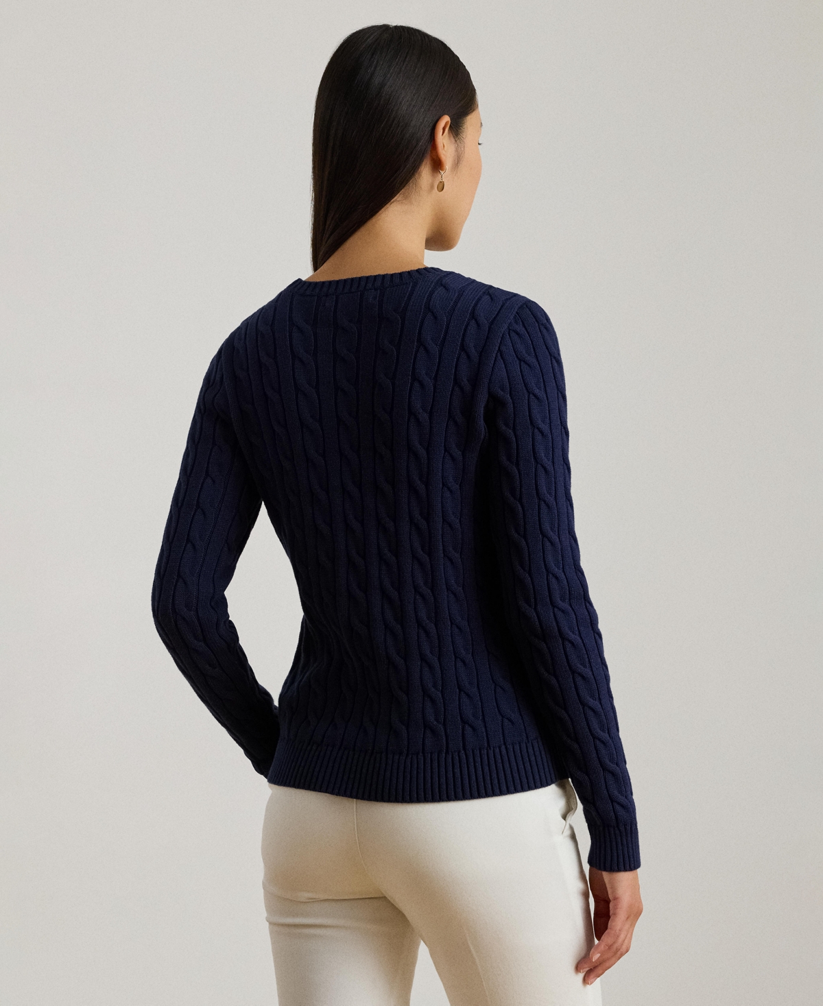 Lauren Ralph Women's Embroidered-Crest Cable-Knit Sweater