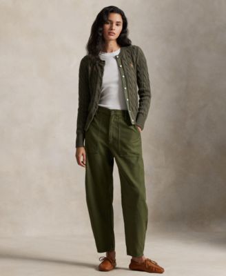 Women's Cable-Knit Cotton Crewneck Cardigan Sweater