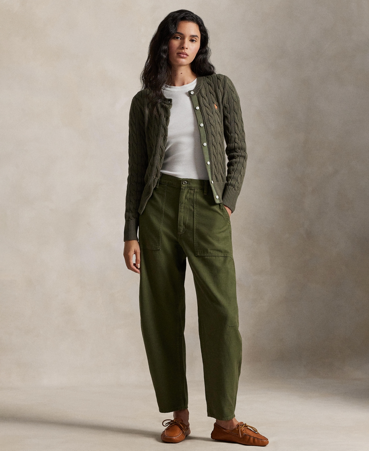 Polo Ralph Lauren Women's Cable-knit Cotton Crewneck Cardigan Sweater In Green