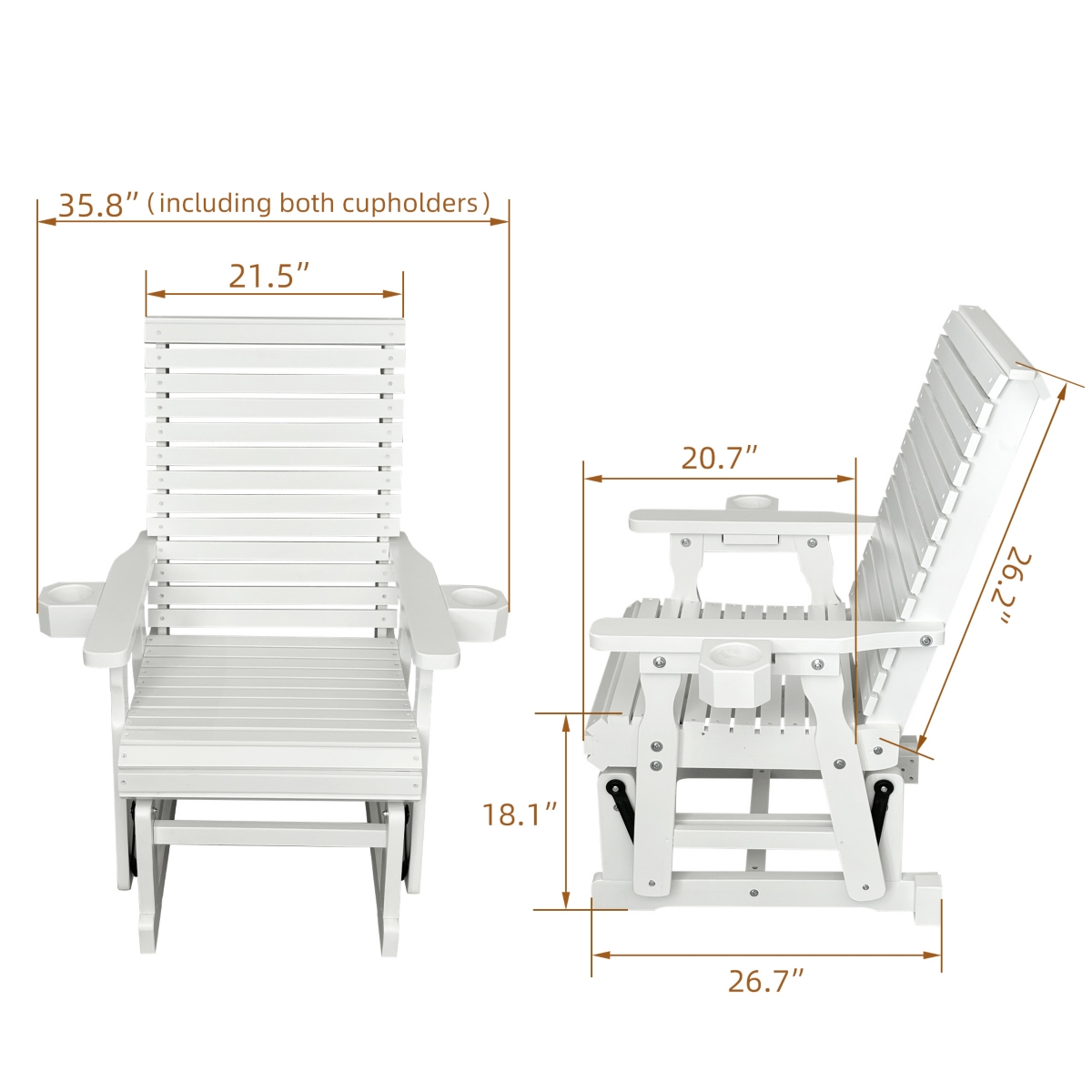 Mega Casa Patio Glider with Cup Holders, High Roll Back and Deep Contoured Seat, Heavy Duty 600 Lbs (1-Seater)