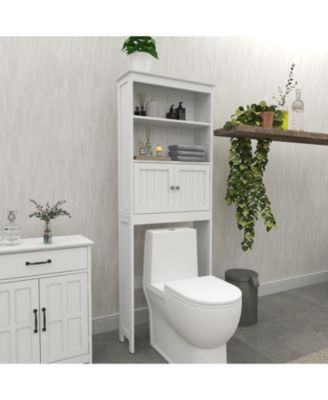 2-Tier Bathroom Spacesaver Storage Cabinet with Doors and Freestanding Organizer Shelf