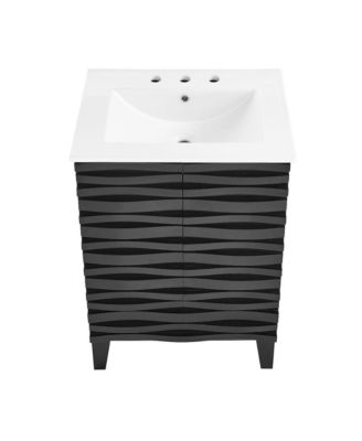 Cascade 24 in. Black Oak Bathroom Vanity With White, 3-Hole Ceramic Sink Top