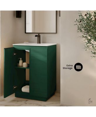 St. Tropez 24" Freestanding Bathroom Vanity in Green Oak with Sink Top