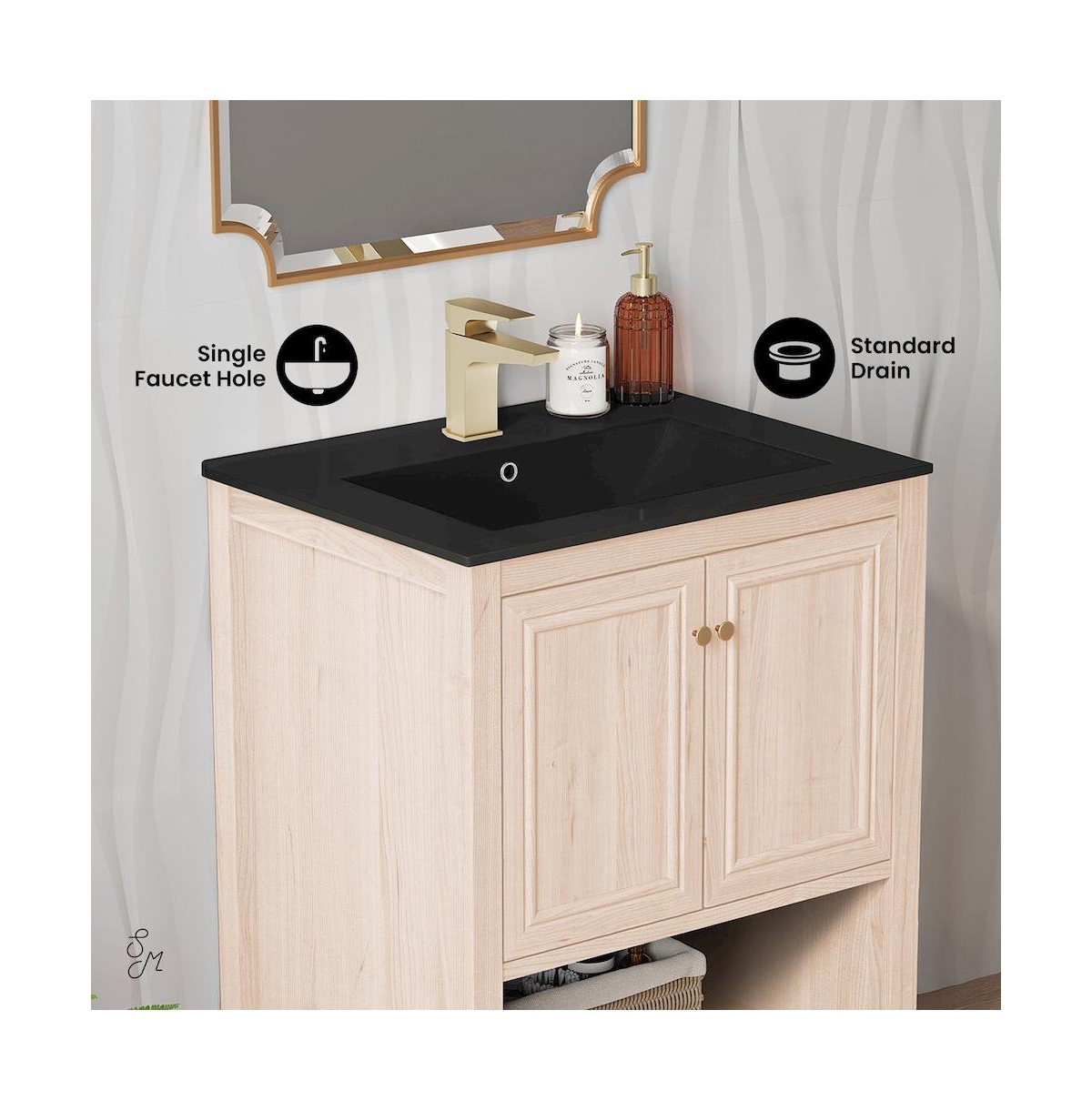Swiss Madison Chateau 24" Freestanding Bathroom Vanity in White Oak with Black Sink Top